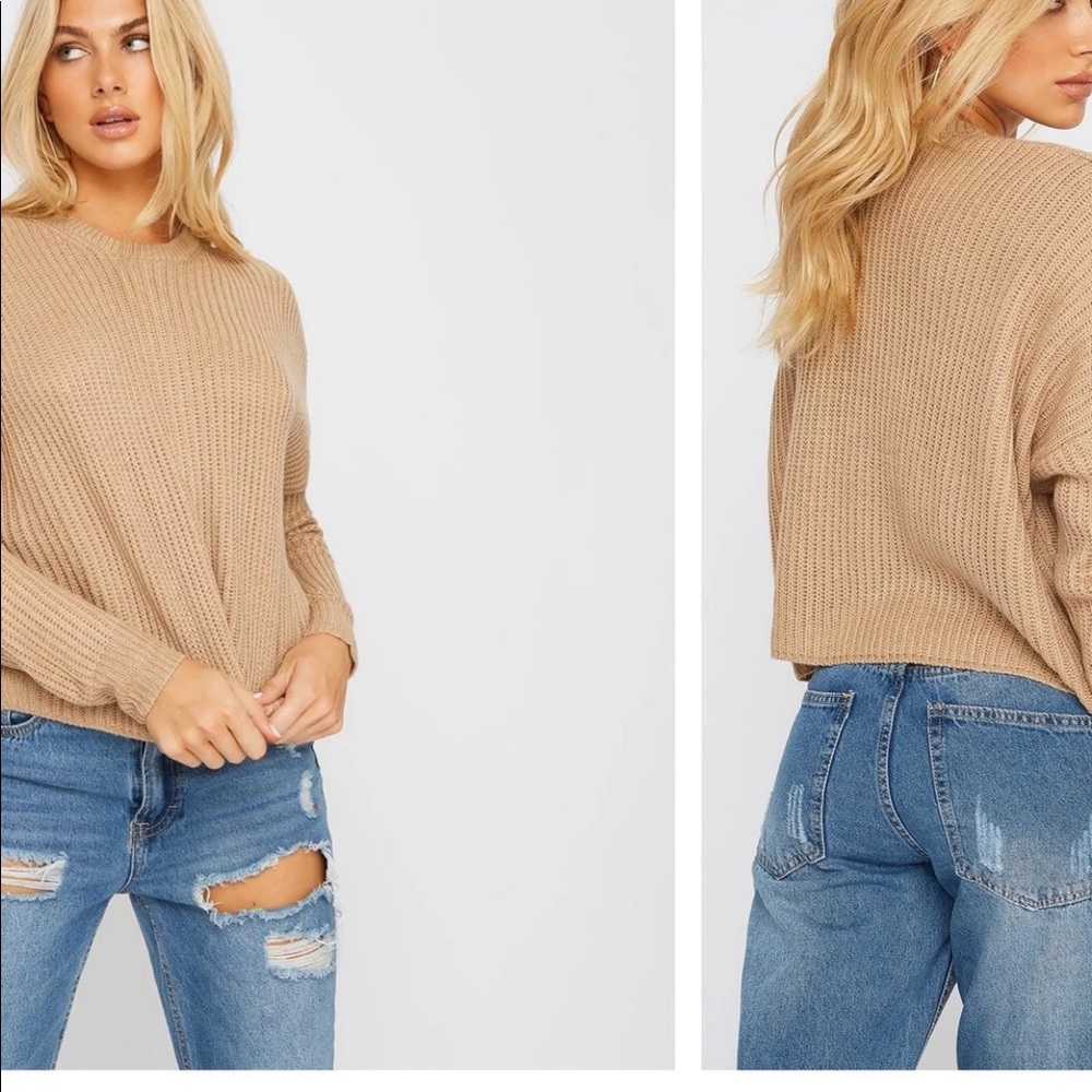 Gray Boxy Crew Neck Cropped Sweater